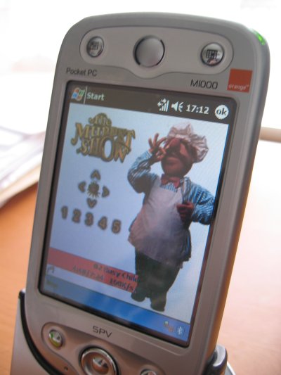 phone running TodayPlayer with Swedish chef skin